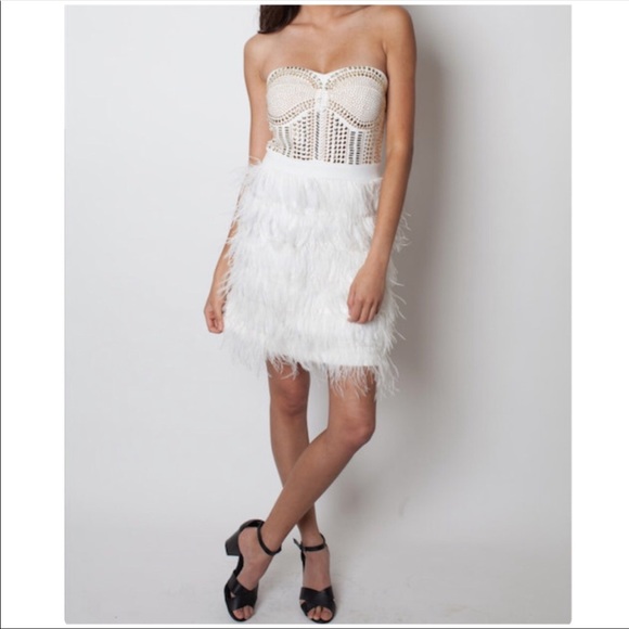ARK & CO White Ostrich Feathers Studded Dress NWT - Picture 6 of 16